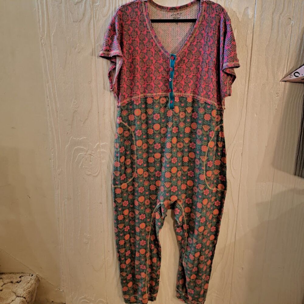 Natural Life Patchwork Waffle Knit Harem Jumpsuit